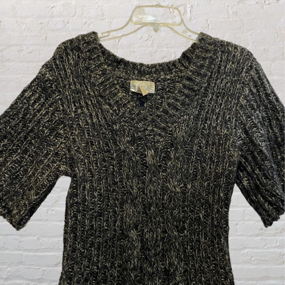 GERI C -- Mini Sweater Dress, Long Sweater, Gray Cable-Knit, Elbow Length Sleeve - Picture 7 of 14